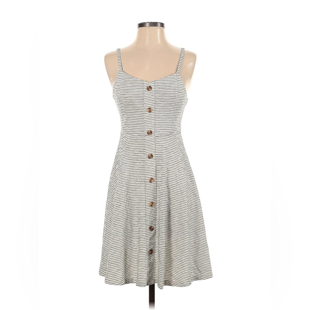 Striped, Fit & Flare Dress with Button Detail